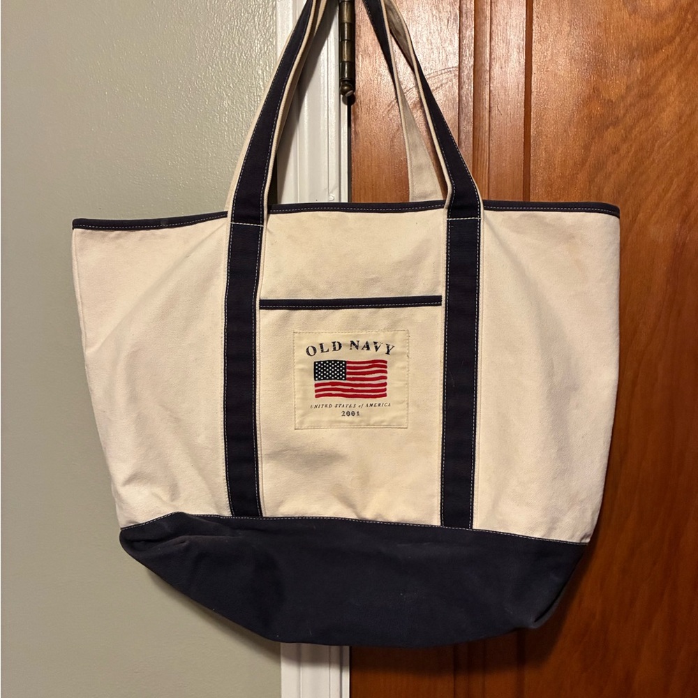 Old Navy 2001 Vintage Canvas Tote Bag - Navy and Cream